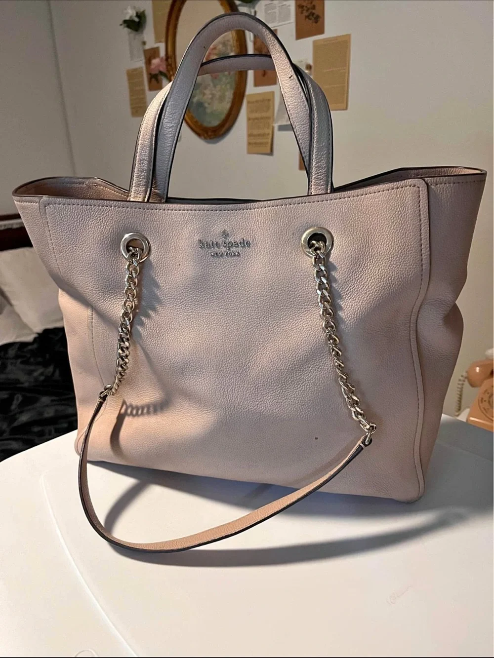 kate spade Pale Blush Leather Tote with Gold Chain Straps